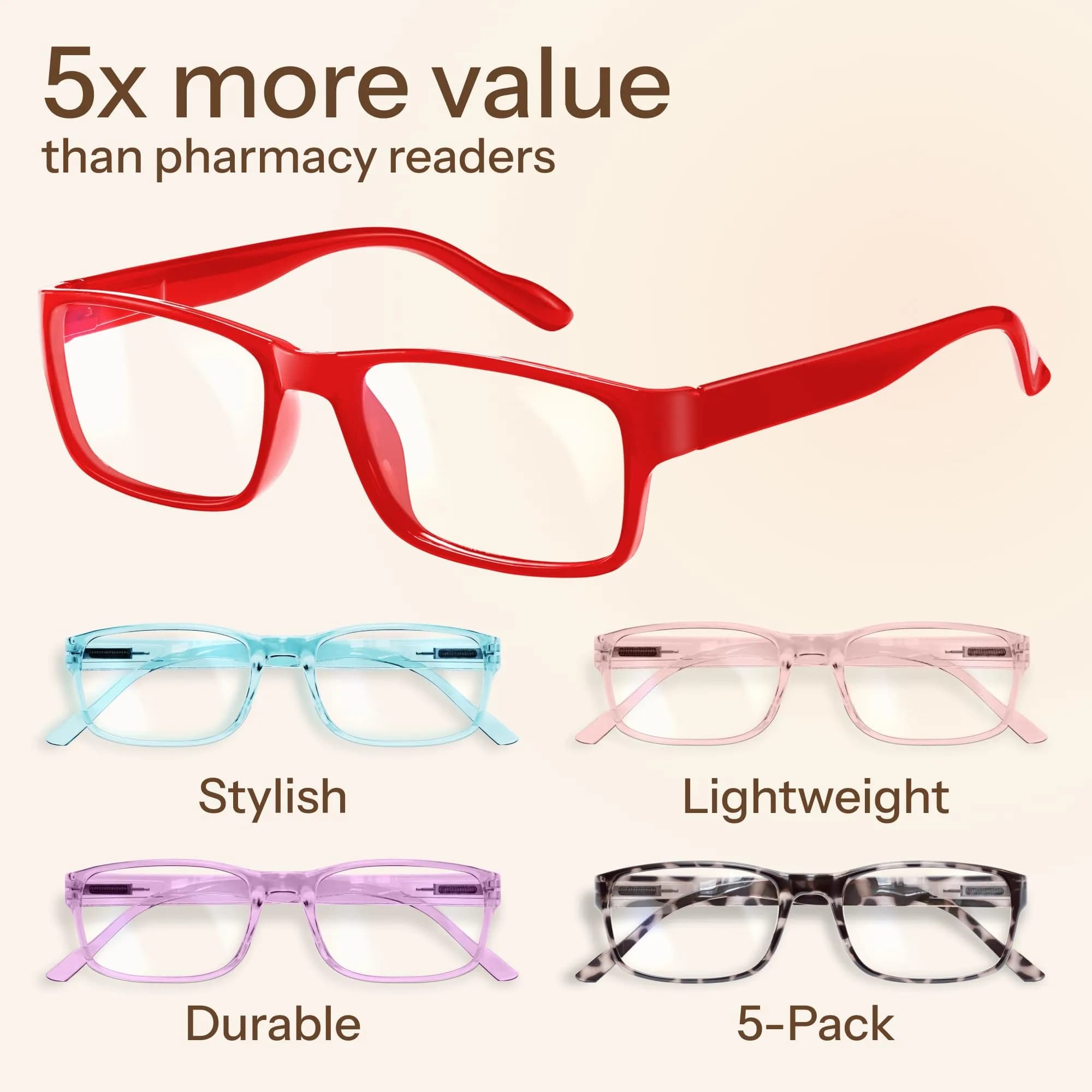 Gaoye Blue Light Blocking Reading Glasses 5-Pack Mix Color 2, 3.5 Diopter | Lightweight Spring Hinge Readers thumbnail 3