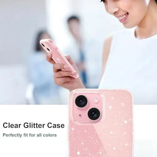 JJGoo Compatible with iPhone 13 Case, Clear Glitter Soft TPU Shockproof Bumper Cover, Sparkle Bling Sparkly Slim Women Girls Phone Case for iPhone 13, 6.1inch thumbnail 7