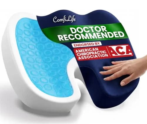 ComfiLife Gel Memory Foam Seat Cushion with Cooling Gel Layer | Ergonomic U-Shape for Back & Sciatica Relief (Navy Blue, 1 Unit) thumbnail 1
