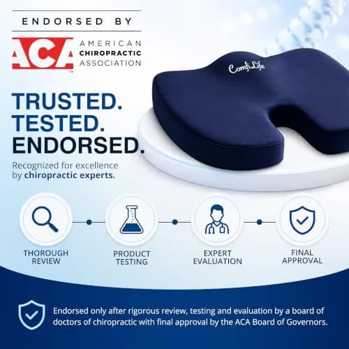 ComfiLife Gel Memory Foam Seat Cushion with Cooling Gel Layer | Ergonomic U-Shape for Back & Sciatica Relief (Navy Blue, 1 Unit) thumbnail 3
