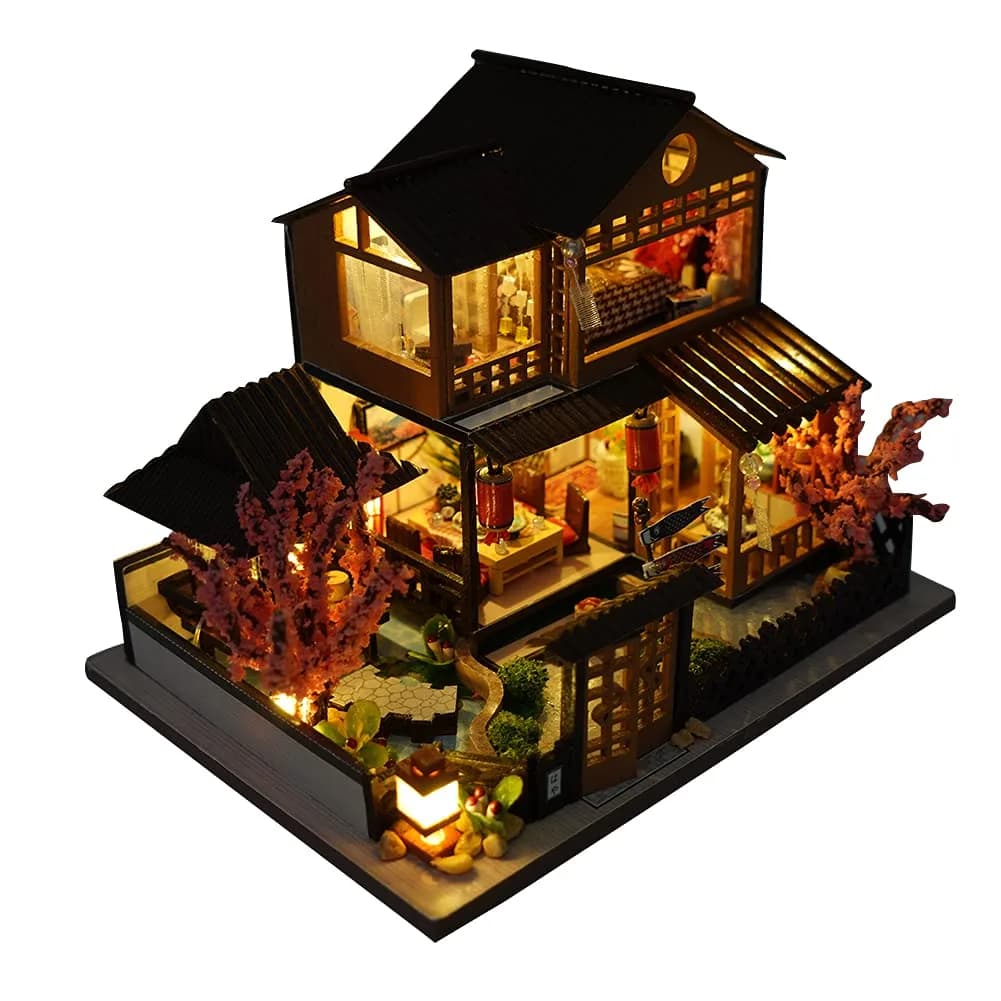 TOPBSFARNY Miniature Japanese House DIY Dollhouse Kit | 1.95" L x 1.47" W x 1.52" H (4.9cm L x 3.7cm W x 3.8cm H)
