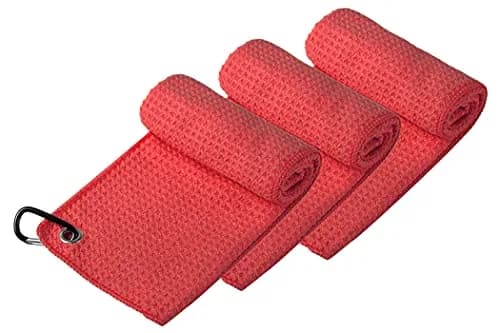 Handy Picks Microfiber Golf Towel 40cm x 40cm (16" x 16") | Pack of 3 Red Waffle Pattern with Carabiner Clip thumbnail 2