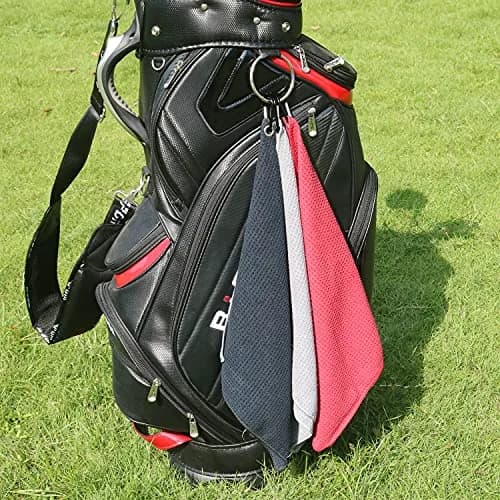 Handy Picks Microfiber Golf Towel 40cm x 40cm - Black, Grey & Red 3-Pack with Carabiner Clip thumbnail 3