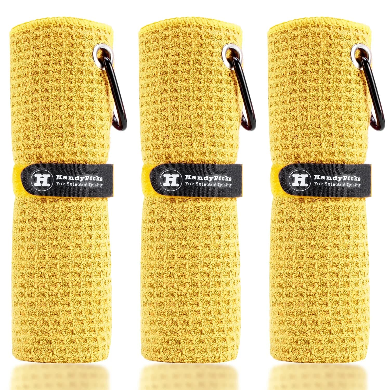 Handy Picks Yellow Microfiber Golf Towel 40cm x 40cm with Carabiner Clip