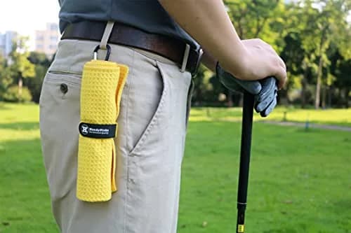 Handy Picks Yellow Microfiber Golf Towel 40cm x 40cm with Carabiner Clip thumbnail 3