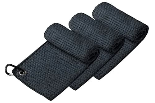 Handy Picks Black Microfiber Golf Towel 40cm x 40cm with Waffle Pattern & Carabiner Clip thumbnail 2