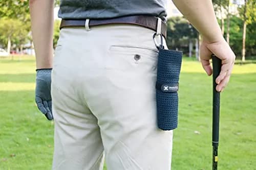 Handy Picks Black Microfiber Golf Towel 40cm x 40cm with Waffle Pattern & Carabiner Clip thumbnail 3
