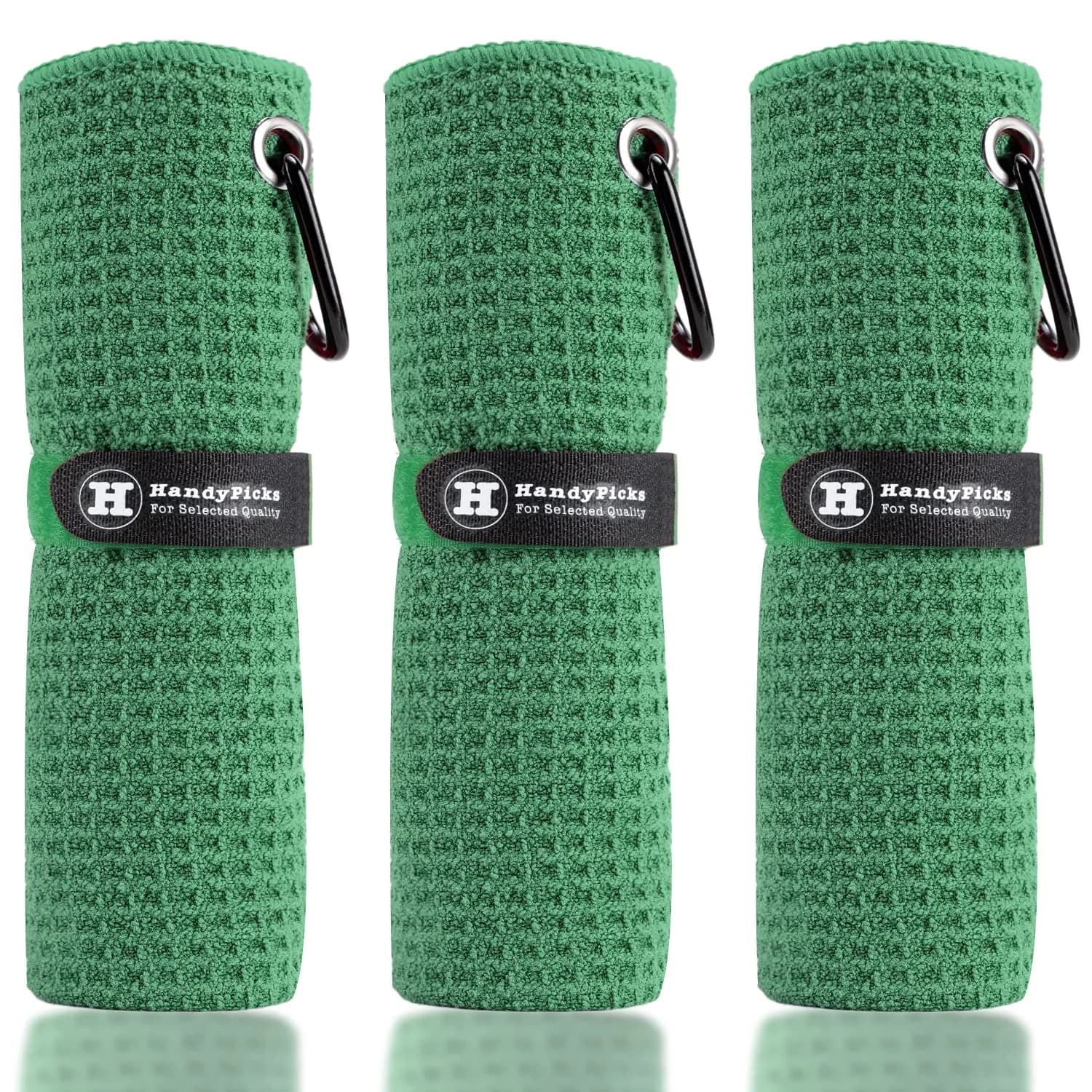 Handy Picks Microfiber Golf Towel 16" x 16" Dark Green | Waffle Pattern, Quick-Dry, Pocket Size