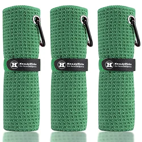 Handy Picks Microfiber Golf Towel 16" x 16" Dark Green | Waffle Pattern, Quick-Dry, Pocket Size thumbnail 1