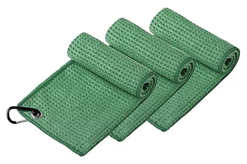 Handy Picks Microfiber Golf Towel 16" x 16" Dark Green | Waffle Pattern, Quick-Dry, Pocket Size thumbnail 2