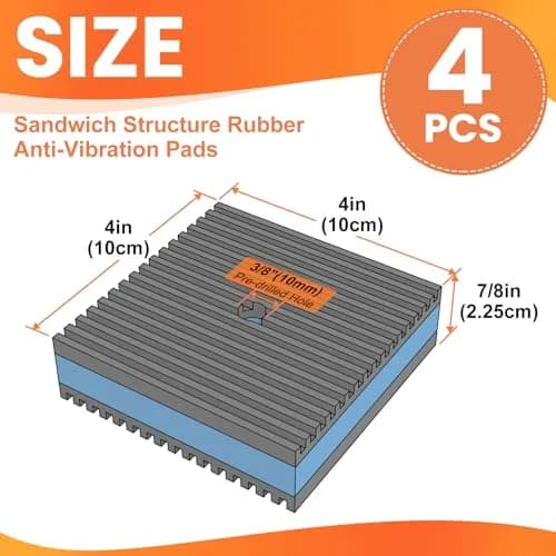 GCGOODS Rubber Anti-Vibration Pad 4" x 4" x 7/8" Heavy Duty Rubber with Blue EVA Center for HVAC, Air Compressor, Washer & Dryer thumbnail 2
