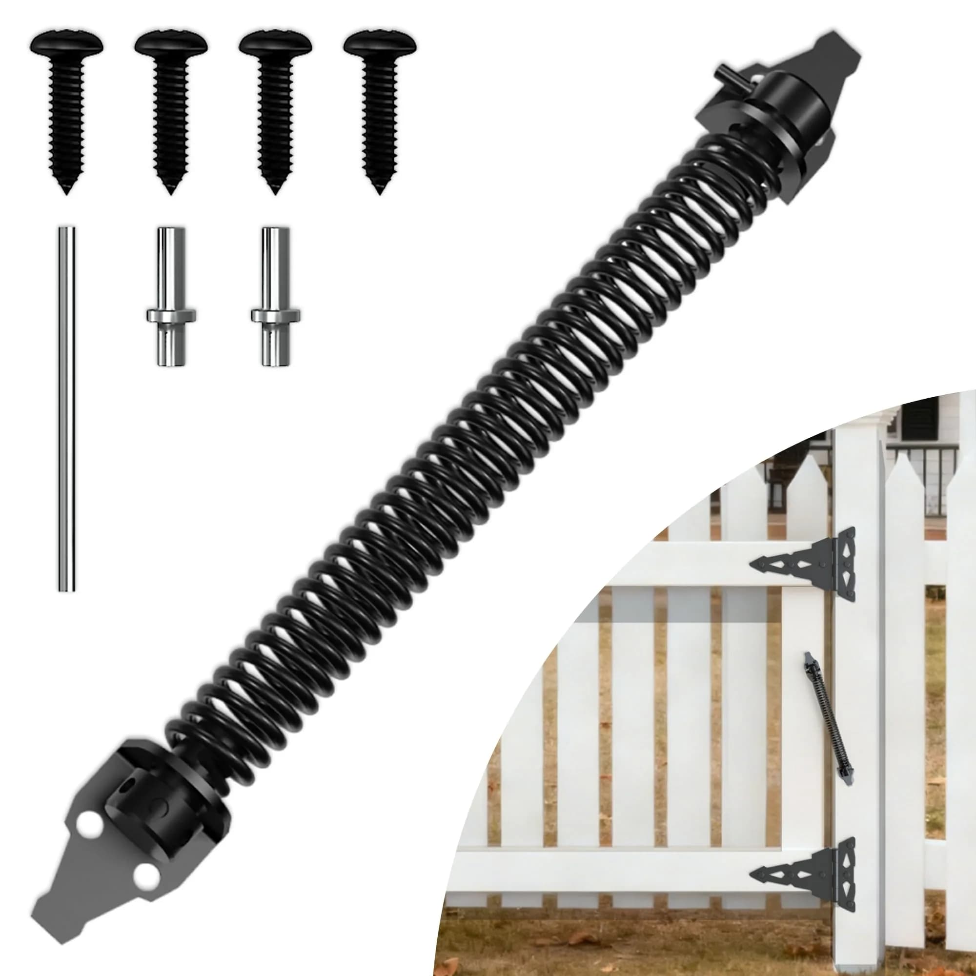 SKYSEN 14 Inch Black Self-Closing Fence Gate Spring | Heavy Duty Automatic Closure