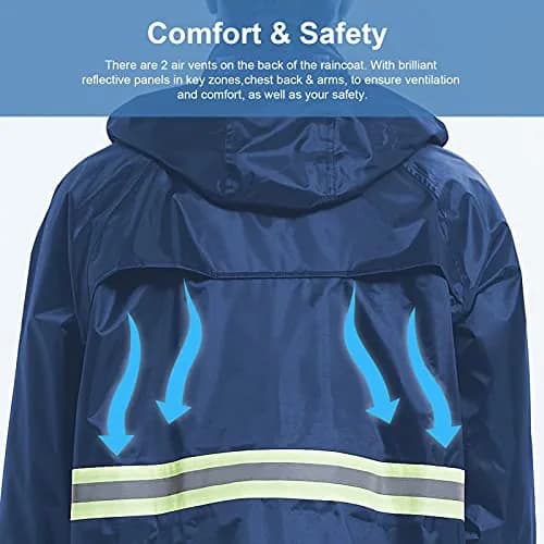 AMKsedom Waterproof Rain Suit for Men & Women | Breathable, Reflective, Lightweight (XXX-Large, Blue) thumbnail 5