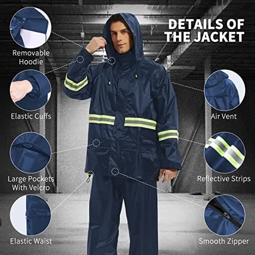 AMKsedom Waterproof Rain Suit for Men & Women | Breathable, Reflective, Lightweight (XXX-Large, Blue) thumbnail 2