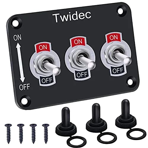 Twidec 3-Gang Rocker Toggle Switch Panel 16A 250V AC / 12V DC SPST ON/Off with Waterproof Cover | Metal Panel for Automotive & Industrial Use thumbnail 1