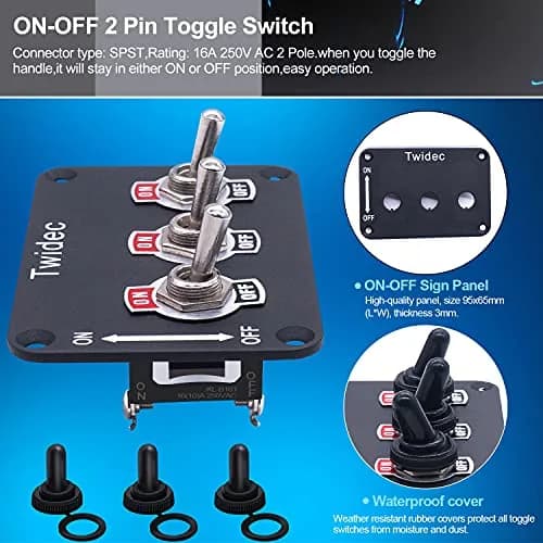 Twidec 3-Gang Rocker Toggle Switch Panel 16A 250V AC / 12V DC SPST ON/Off with Waterproof Cover | Metal Panel for Automotive & Industrial Use thumbnail 3