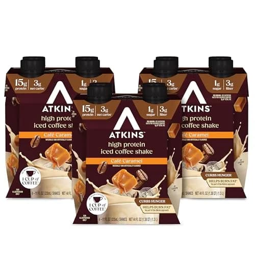 Atkins Café Caramel Iced Coffee High Protein Shake 325ml (11 Fl Oz) | 15g Protein, 3g Net Carbs, Caffeine thumbnail 1