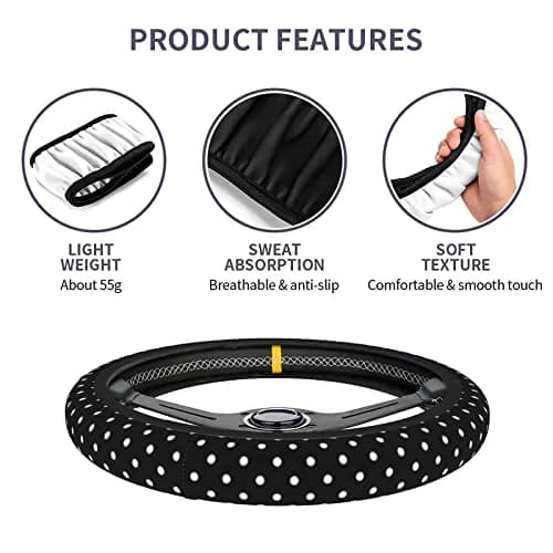 KUOAICY Black and White Polka Dot Steering Wheel Cover | Non Slip Neoprene 15 inch | Universal Fit for Women Men thumbnail 3