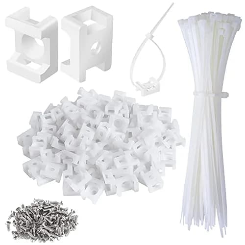 XHF White 100 pcs Cable Zip Tie Saddle Type Mounts Base with 8" Cable Ties | Durable Nylon Organizer thumbnail 1