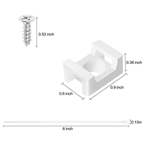 XHF White 100 pcs Cable Zip Tie Saddle Type Mounts Base with 8" Cable Ties | Durable Nylon Organizer thumbnail 2
