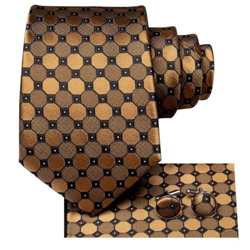 Dubulle Silk Necktie Set with Cufflinks & Pocket Square | Gold Brown 150cm | Formal & Wedding Accessory thumbnail 3