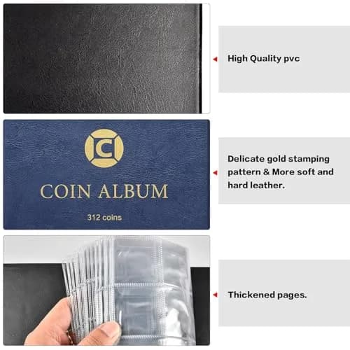 GWCASE 312-Pocket Coin Album for Collectors & Kids, 2-Sided Display, Blue | Classic PU Cover thumbnail 5