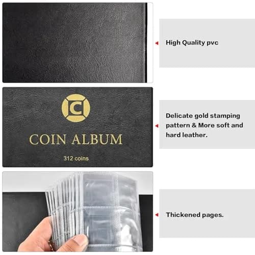 GWCASE Coin Collection Book Holder Albums for Collectors, 312 Pockets | Classic Black Display Album thumbnail 5