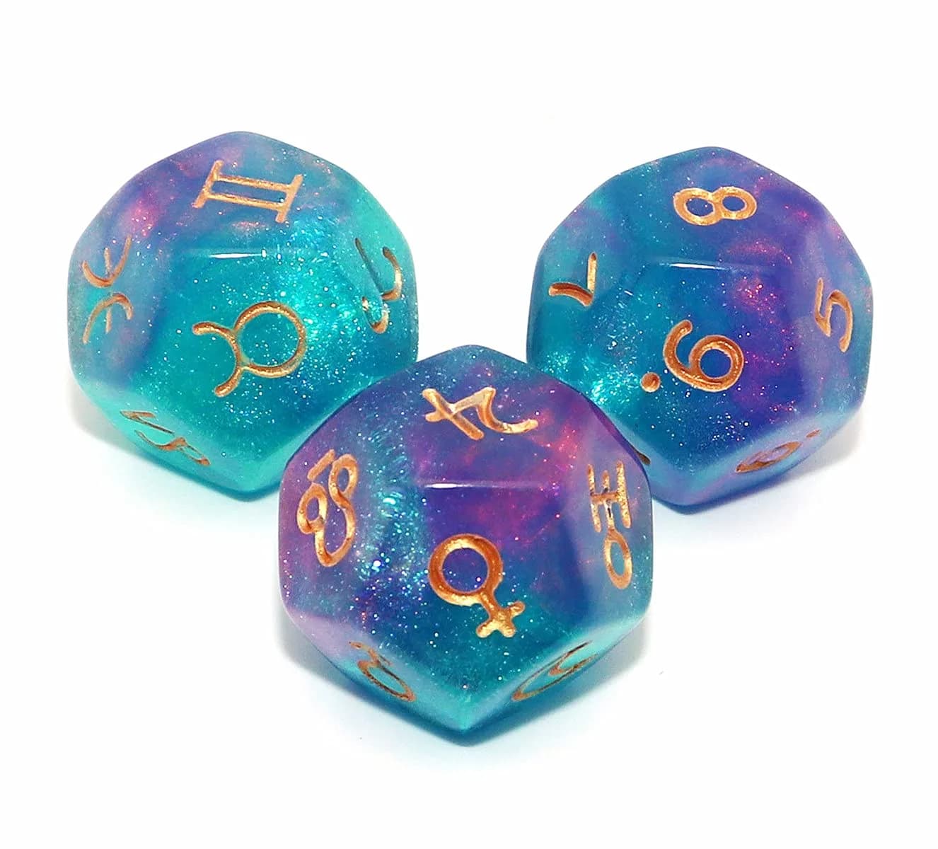 CREEBUY Astrology Dice 3 Pieces | Polyhedral Constellation Divination Astro Dice Large - main product image