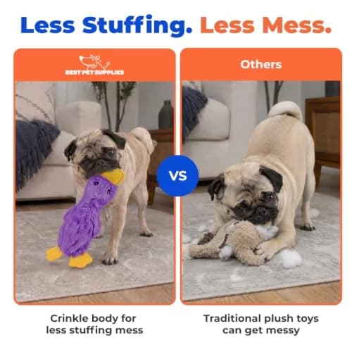 Best Pet Supplies Interactive Squeaky Dog Toy - Crinkle Duck, Purple | No Stuffing, Crinkle Paper, 15" thumbnail 5