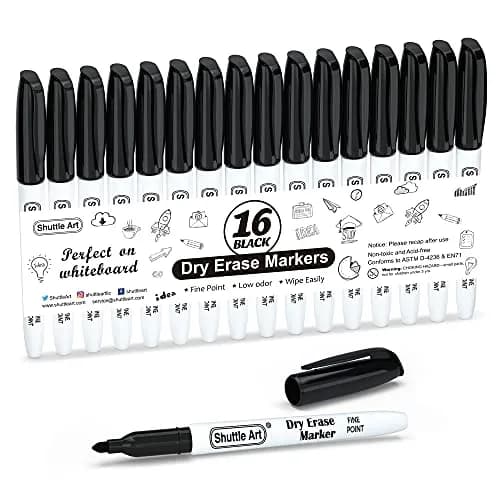 Shuttle Art Black Dry Erase Markers, 16 Pack Fine Tip | Writes Smoothly, Wipes Cleanly thumbnail 1