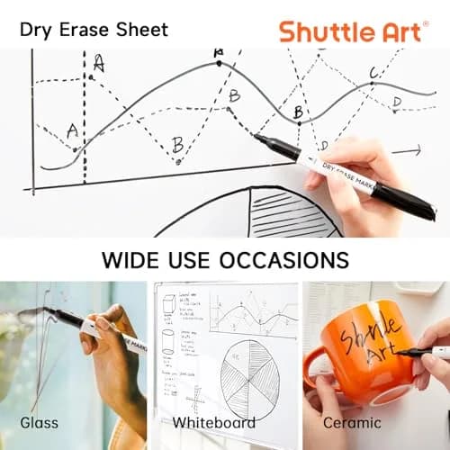 Shuttle Art Black Dry Erase Markers, 16 Pack Fine Tip | Writes Smoothly, Wipes Cleanly thumbnail 5