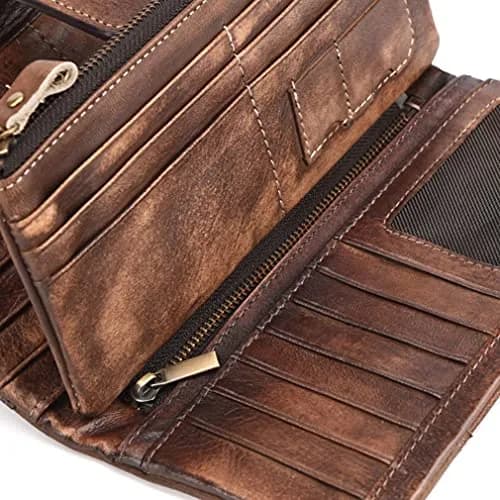 Hebetag Genuine Leather Long Wallet Clutch Purse with 18 Card Slots & Wrist Strap | Brown thumbnail 2