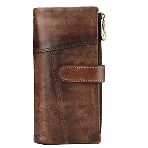 Hebetag Genuine Leather Long Wallet Clutch Purse with 18 Card Slots & Wrist Strap | Brown thumbnail 3