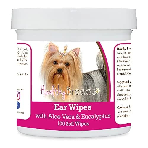 Healthy Breeds Yorkshire Terrier Ear Cleaning Wipes with Aloe & Eucalyptus 100 Count | Gentle Ear Care for Dogs thumbnail 1