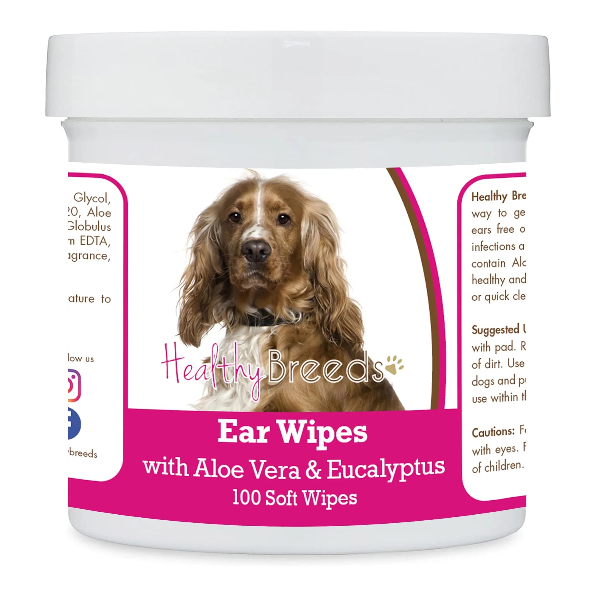 Healthy Breeds Ear Wipes for Dogs 100 Count | Aloe & Eucalyptus, Alcohol-Free, Made in USA — White