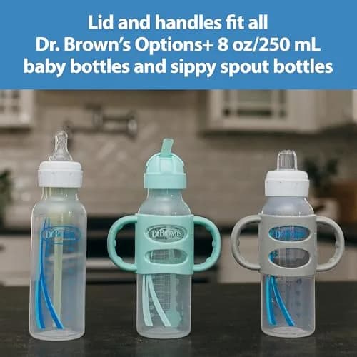 Dr. Brown's Narrow Sippy Straw Bottle with Handles, Gray & Pink, 2-Pack | Baby Bottle Transition Aid for 6m+ thumbnail 5