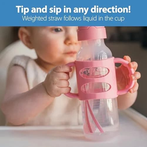 Dr. Brown's Narrow Sippy Straw Bottle with Handles, Gray & Pink, 2-Pack | Baby Bottle Transition Aid for 6m+ thumbnail 2