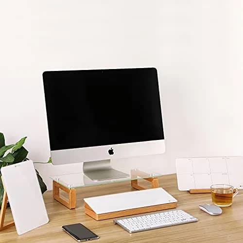 YEOUX Glass Desktop Whiteboard with Wood Organizer 35.6 x 12.3 cm (14 x 4.85 in) | Dry Erase Board for Desk Accessories thumbnail 7