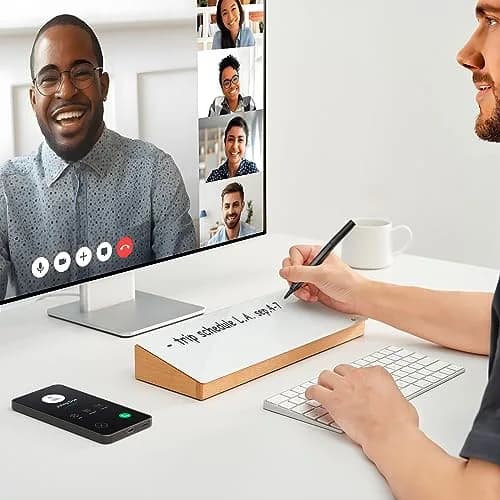YEOUX Glass Desktop Whiteboard with Wood Organizer 35.6 x 12.3 cm (14 x 4.85 in) | Dry Erase Board for Desk Accessories thumbnail 2
