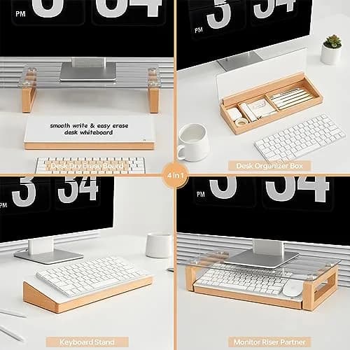YEOUX Glass Desktop Whiteboard with Wood Organizer 35.6 x 12.3 cm (14 x 4.85 in) | Dry Erase Board for Desk Accessories thumbnail 3