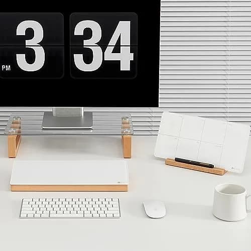 YEOUX Glass Desktop Whiteboard with Wood Organizer 35.6 x 12.3 cm (14 x 4.85 in) | Dry Erase Board for Desk Accessories thumbnail 4