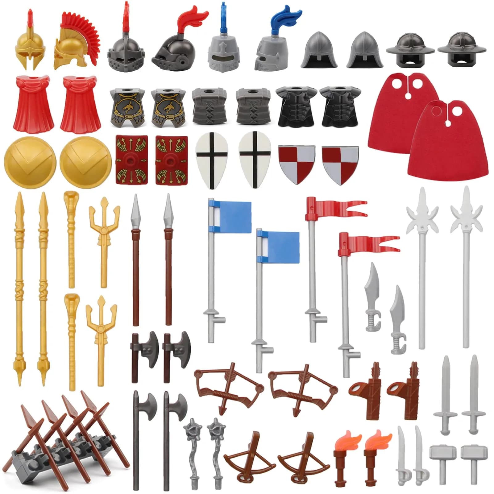 Feleph Medieval Weapons Pack for Knight Figures 69 Pieces | Educational Toy Block Kit Compatible with Major Brands - main product image