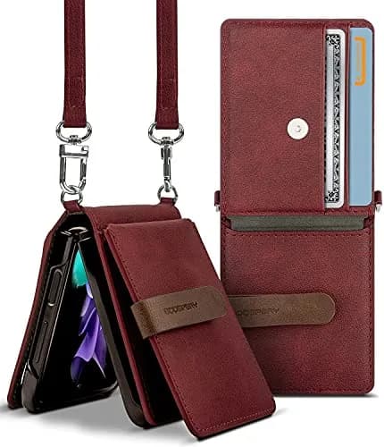 GOOSPERY Detachable Wallet Case for Samsung Galaxy Z Flip 3, Burgundy | 2 Card Pocket, Cross-Body Strap, Earbud Holder thumbnail 1
