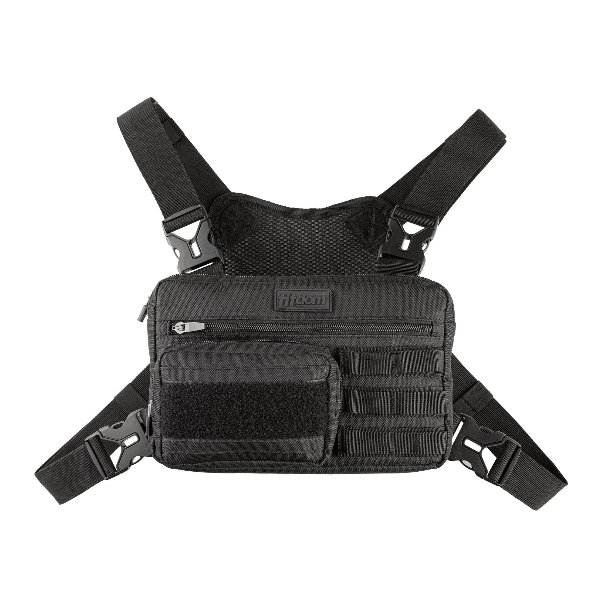 Fitdom Running Chest Pack for Men | Water-Resistant, 4-Strap Stability, Phone & Gadget Organizer