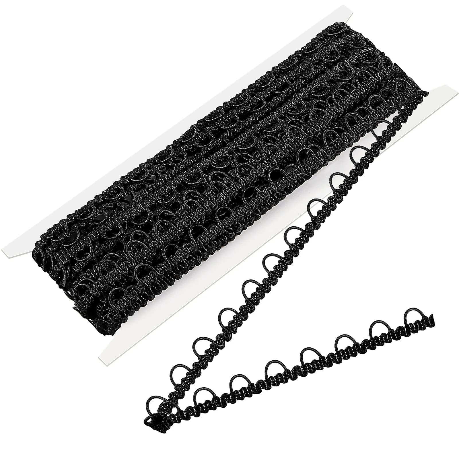WILLBOND White Gimp Braid Trim with Elastic Button Loop 10 Yards | Sewing & Upholstery Embellishment — black