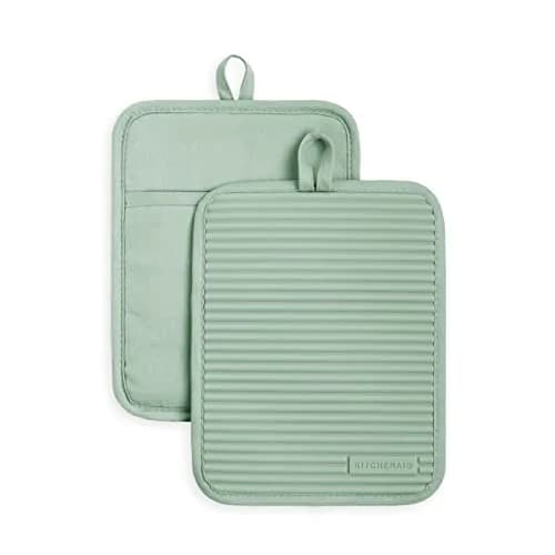 KitchenAid Ribbed Soft Silicone Pot Holder 2-Pack Set, Pistachio Green, 18cm x 23cm (7"x9") | Heat Resistant up to 260°C (500°F) thumbnail 1