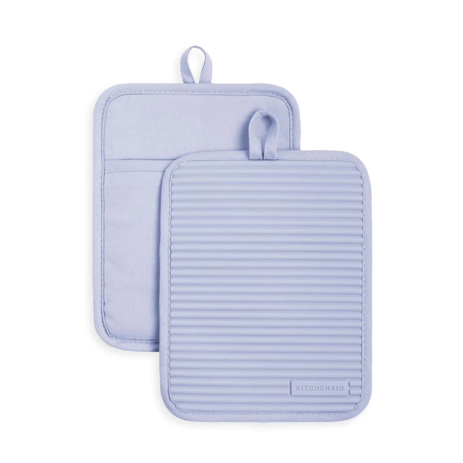 KitchenAid Ribbed Soft Silicone Pot Holder 2-Pack Set, Lavender Cream Purple, 18x23 cm (7"x9") | Heat Resistant Up to 500°F