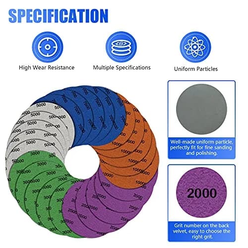 Depvko Water Grit Sandpaper Set 2000-10000 Grit with 5-Inch Backing Pad | Mirror Shine Polishing for Metal & Wood thumbnail 5