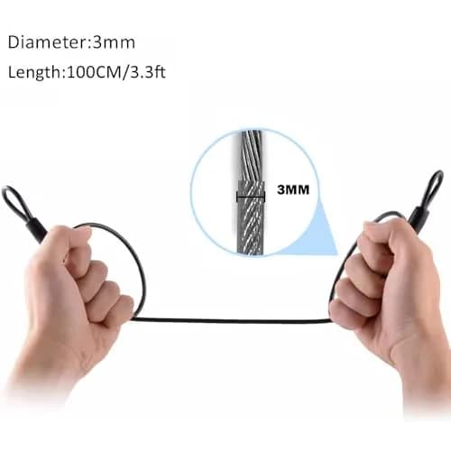 GOMRQING 3.3ft (100cm) 3mm Braided Steel Security Cable Lock (2 Pack) | Cut-Resistant & Weatherproof thumbnail 3