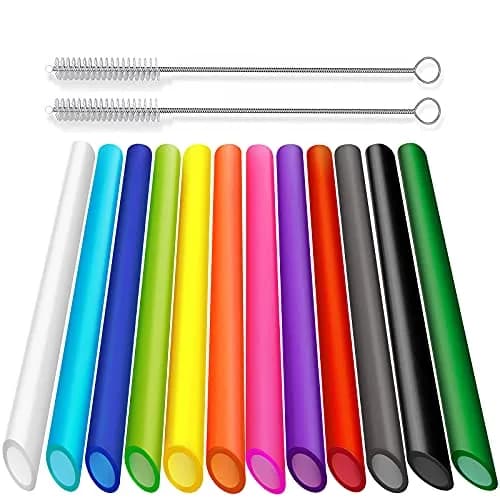 ALINK Reusable Boba Straws 10.5 Inch 13mm Wide 12 Pack | Angled Tips & 2 Cleaning Brushes thumbnail 1